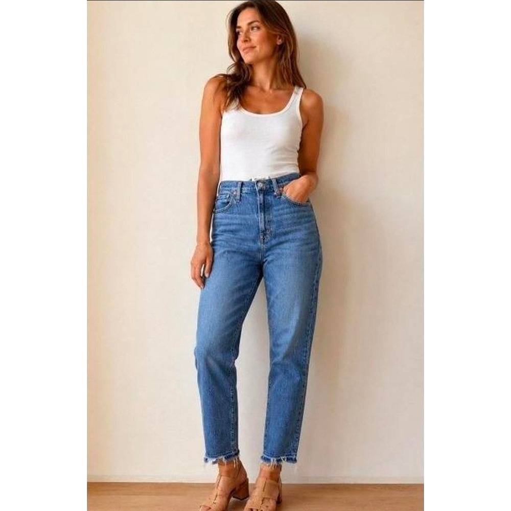 Madewell High-Rise Slim Boyjean Women's 27 Melbourne Wash Raw Hem L8198